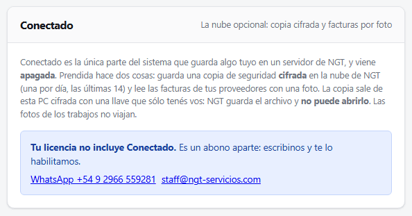 La tarjeta de Conectado en Ajustes: qué hace, que viene apagado y que es un abono aparte.